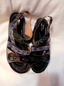 Sandali Spring Step Suzanne neri argento multi taglia 40 (US 9) scarpe stile BOHO - Foto 1 di 8