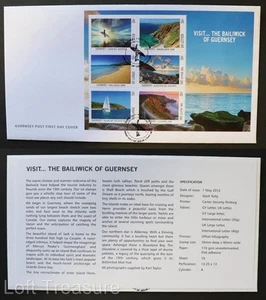 Guernsey Stamps: "Visit Guernsey" 6 Value Souvenir Sheet First Day Cover 2012 - Picture 1 of 3