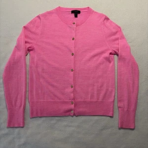 J. Crew Cardigan Woman’s M Pink 100% Merino Wool Lightweight Gold Button Down - Picture 1 of 7