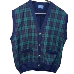 Vintage Pendleton tartan plaid sweater vest wool grandpa preppy blue green - Picture 1 of 6