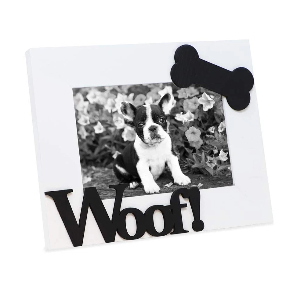 Isaac Jacobs White Wood Sentiments Dog Woof Picture Frame 4x6 Inch