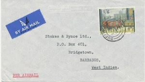 GB 1967 Pinturas 1sh6d raro franqueo único, cubierta de correo aéreo DUFFIELD a BARBADOS - Imagen 1 de 1