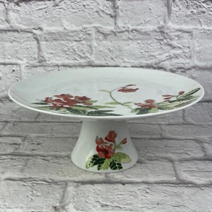 Vintage Red Floral Print Shakespeare Garden by Mann China Pedestal Cake Stand - Picture 1 of 6