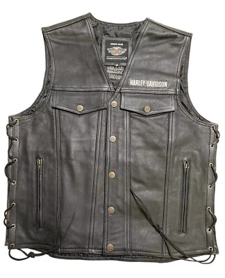 Harley Davidson Men’s PISTON II Black Thick Leather Vest 4XL - Image 1 of 4