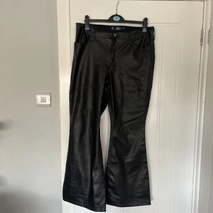 Hollister High Rise Faux Leather Black Wide Jeans Worn Once 15R RRP £50 - Picture 1 of 6