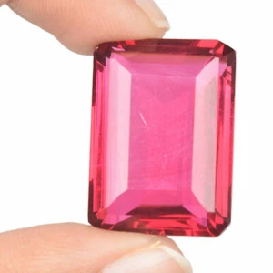 Tormalina Rosa 34,60 Ct. Sfaccettata Taglio Smeraldo Pietra Preziosa Sciolta per Anello e Ciondolo - Foto 1 di 4