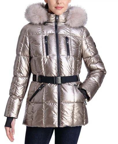 NUOVO MICHAEL MICHAEL KORS Cappotto tampone con cappuccio con cintura metallica taglia XL