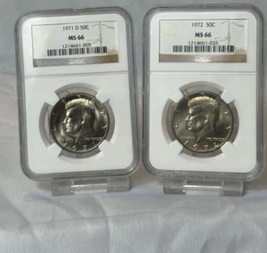 2 Coin Lot 1971D & 1972 Kennedy Half Dollar Coins NGC MS 66 - Picture 1 of 6