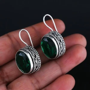 Chrome Diopside Gemstone Handmade Drop Earring 925 Sterling Silver Earring 1.80" - Picture 1 of 3