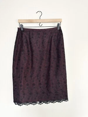 Falda Talbots Negra Roja Floral Ojales Encaje Superpuesto Seda Talla 6 Forrada Foto 1 de 4