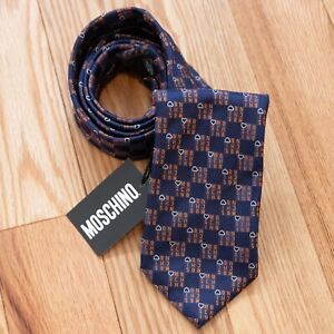 NWT Moschino Men's 100% Silk Made in Italy Spell Out Heart Navy/Orange Tie 58"