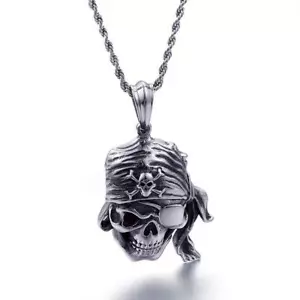 Men's Titanium Steel Silver Pendant SKULL with rhinestone Blacken 38x72mm - Picture 1 of 3