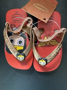 Baby Girls Superwoman Print Size 4 Infants EU 21 Havaianas Summer Flip Flops New - Picture 1 of 8