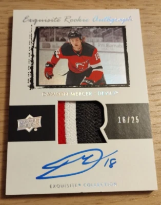 2021-22 UD Exquisite Dawson Mercer Rookie Tribute Patch Auto RPA 16/25 Devils RC - Image 1 of 2