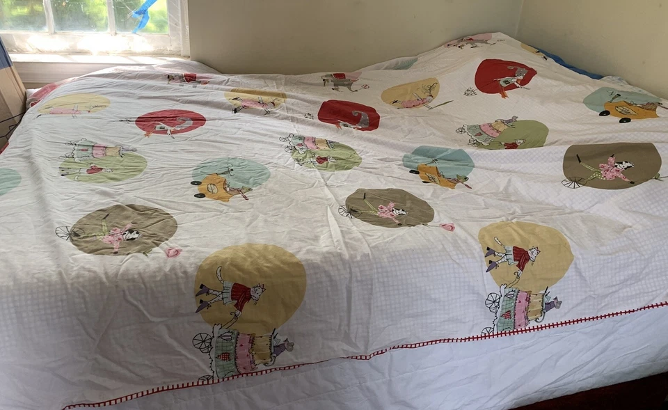 IKEA Whimsical Animals Vehicles Cat Mouse Frog Twin Size Duvet Cover Cotton  - Image 1 of 4