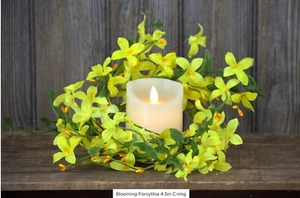 New Blooming Forsythia CANDLE RING Floral Wreath 4" Inside Summer Artificial - Picture 1 of 1