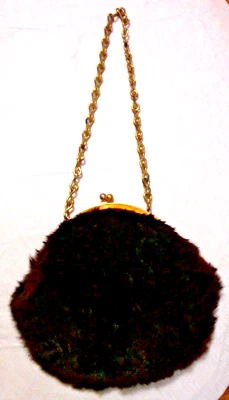 Bolsa de mão circular vintage 1950 Garay marrom coelho feita nos EUA - Imagem 1 de 4