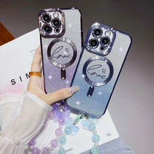 Case For iPhone 16 Pro Max Bling Glowing Plating MagSafe Strap Phone Case Cover - Picture 1 of 18
