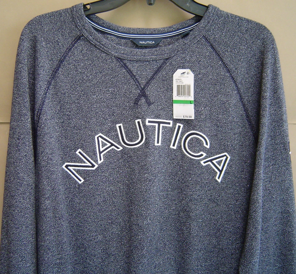 NAUTICA Mens L SIGNATURE LOGO CREWNECK SWEATSHIRT Navy K74571