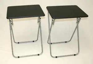 Set 2 Black Wooden Metal TV Tray Folding Snack Table Portable Side End Dinner - Picture 1 of 5