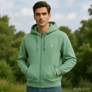 Ralph Lauren mintgrüner Hoodie mit durchgehendem Reißverschluss klassisches Pony-Logo Sweatshirt M 195 $ - Bild 1 von 7