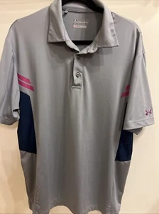 Under Armour Polo Shirt Mens Size L Gray Striped Loose Golf HeatGear # - Picture 1 of 6
