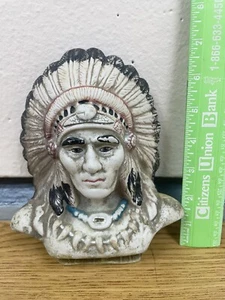 Vtg Native  Chief  Plaster Ceramic Figurine Statue 7" - Picture 1 of 4