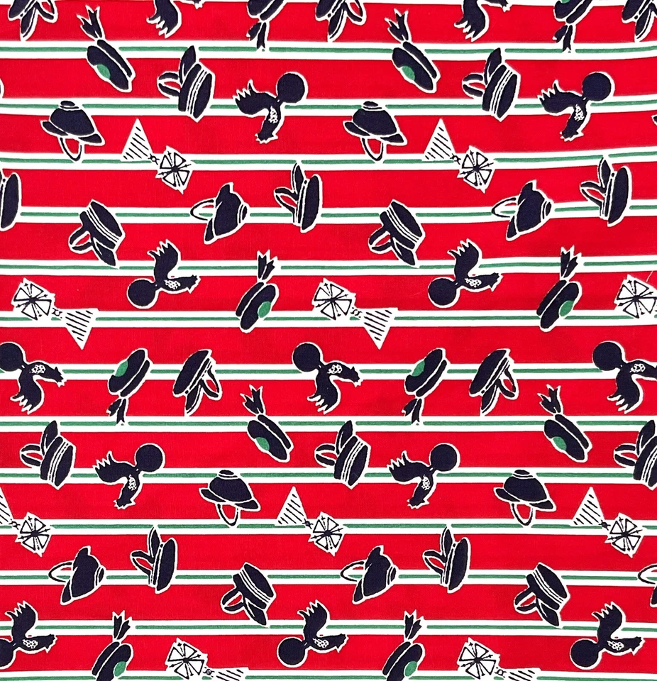 Vintage Robert Kaufman Fabric Red Stripes Hats Rooster Windmill 3/4 Yard X 58” - Image 1 of 1