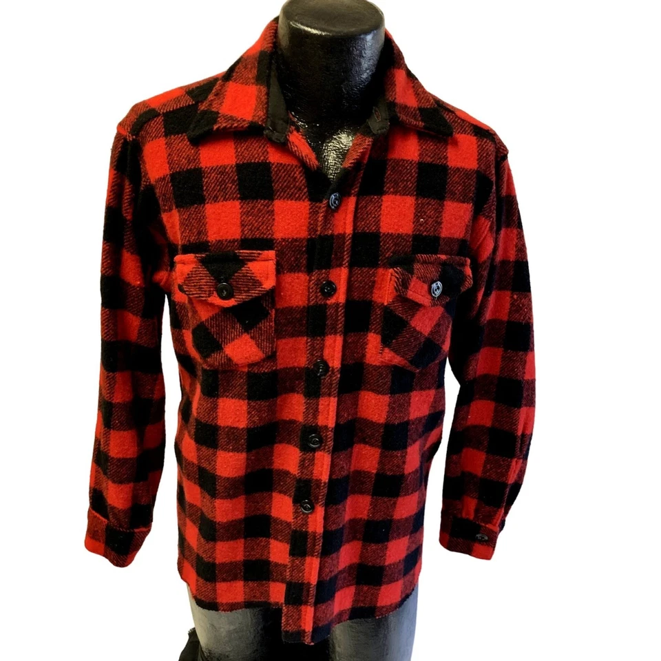 Vtg 60's Frostproof Men's Red BUFFALO Plaid Wool Jacket Hunting Work Shirt 16 - Image 1 of 4