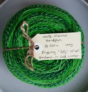 Handspun Yarn 100 Percent Merino Approx 320m 100g Fingering 3ply 15wpi - Picture 1 of 7