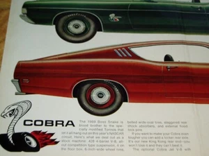 1969 FORD TORINO 428 COBRA ORIGINAL AD *vtg/1968/fastback/hood/door/poster/print - Picture 1 of 3
