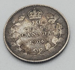 Very Nice - 1906 Canada Silver (.925) 10 Cents Coin -KM10- Free Shipping! - Picture 1 of 2