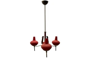Red Brass Opaline Glass Chandelier, 1950s - Picture 1 of 10