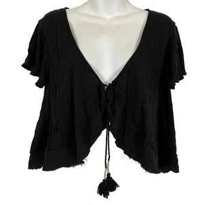 WE THE FREE People schwarz Burnout Fairy Front Tie Top Cardigan Whimsigoth Gr. XS - Bild 1 von 16