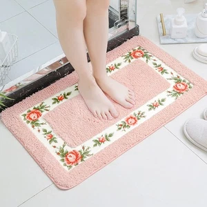 Pad Soft Mat Non-slip Bathroom Rose Floral Area Rugs Ultra Low Pile Shag - Picture 1 of 1