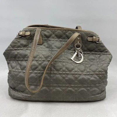 Authentic Christian Dior Cannage Panarea Metallic Grey Tote - Image 1 of 4
