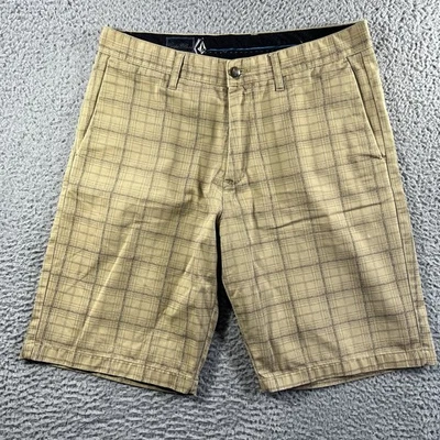 VOLCOM CORPO CLASS SHORTS MENS 33 TAN FRICKIN PAINTED PLAID CHINO 10” INSEAM - Image 1 of 4