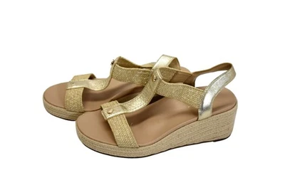 Vionic Calera Sandals Womens Size 8.5 Wide Gold Wedge Espadrille Slingback Jute - Image 1 of 4