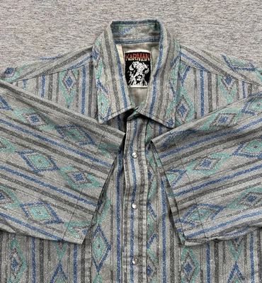 Camisa Karman Para Hombres Grande Gris Azul Perla A Presión Azteca Vaquero Occidental De Colección Foto 1 de 4