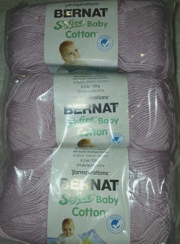 Lote de 3 madejas de hilo de algodón para bebé Bernat Softee ciruela suave #3 peso ligero Foto 1 de 1