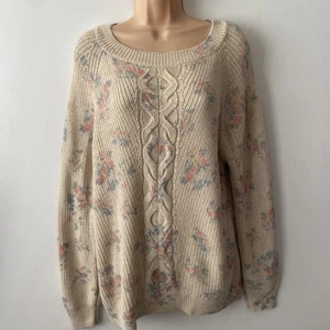 Monsoon Jumper Size Large Beige Floral Cottage Casual Knitwear Sweater Women - Picture 1 of 10