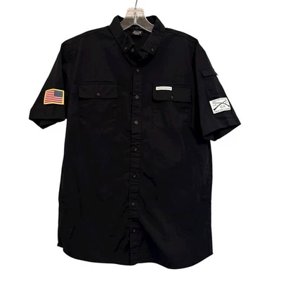 Grunt Style Men Garage Black Shirt Short Sleeve Button Down US Flag Patch Medium - Image 1 of 4