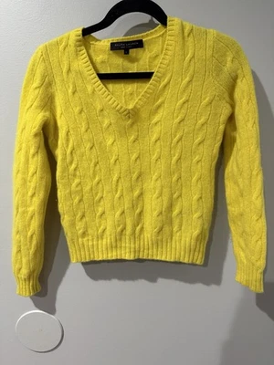$398 Ralph Lauren черный ярлык женщин кабель трикотажа кашемир свитер Sz L желтый X - Изображение 1 из 4
