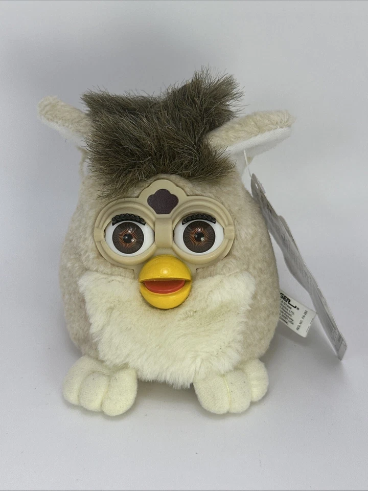 Furby Buddies 1999 软毛绒豆玩具 复古笑话,更棕褐色,黄色棕色 — 第 1/4 张图片