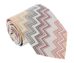 Missoni U4312 Krawatte orange/silberfarben Chevron 100 % Seide - Bild 1 von 4