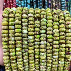 Cuentas espaciadoras rondelle de jaspe imperial natural verde de 6x10 mm para hacer joyas - Imagen 1 de 6