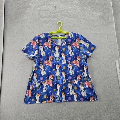 Blusa Médica Estampada Gráfica Azul Disney Frozen II 2XL Flores Olaf Caprichosa Foto 1 de 4