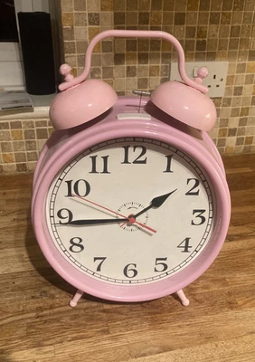 VINTAGE BELL STYLE ALARM CLOCK PINK  BATTERY EXTRA LARGE - Image 1 of 4