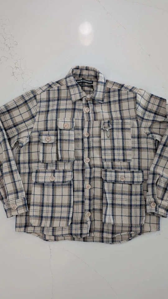 Camisa Reese Cooper Heavyweight Cargo 3D Bolsillo Franela a Cuadros en Crema Hecha en EE. UU. Foto 1 de 4