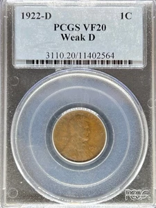 1922-D Lincoln Cent VF20 PCGS (#PA11402564) - Picture 1 of 2